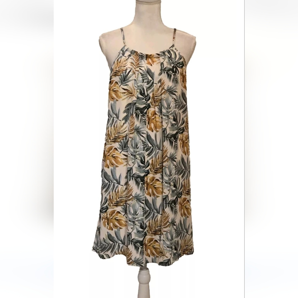 Sirenlily Women's Lined Palm Print Beach Hawaiian Resort Halter Sundress Sz L